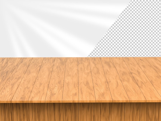 3D-Rendering Leere hölzerne Tischplatte, die zur Anzeige oder Montage Ihrer Produkte für Werbung verwendet wird