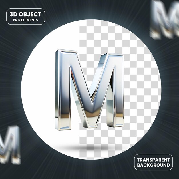 3d rendering lettera M icona isolata su sfondo trasparente