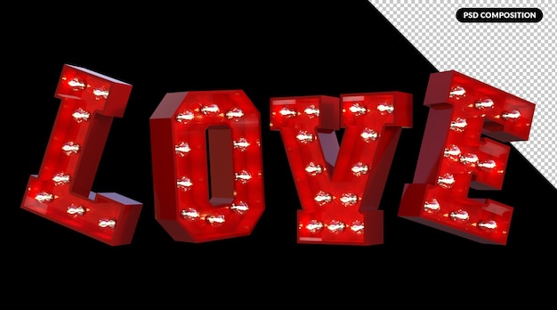 3D-Rendering Liebestexteffekt isoliert Premium psd