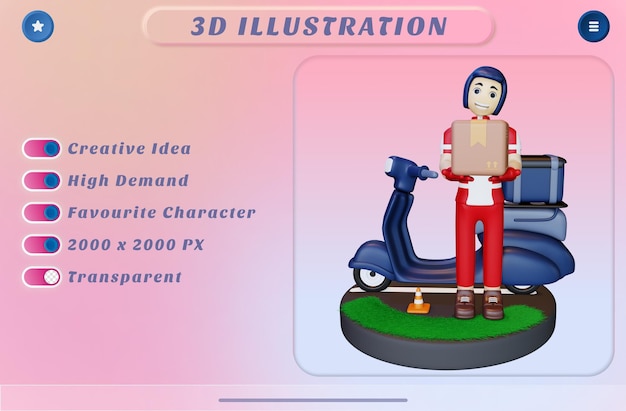 3D-Rendering Lieferbote Reiten liefern Paket