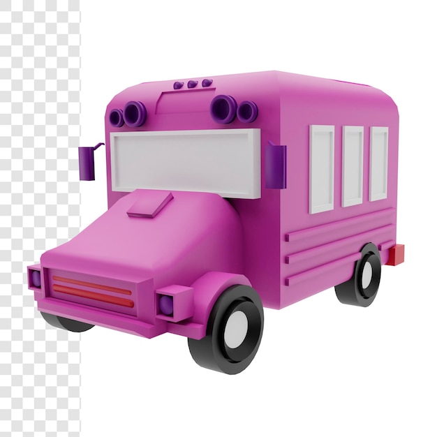 3D-Rendering lila Schulbus Cartoon-Stil auf weißem Hintergrund