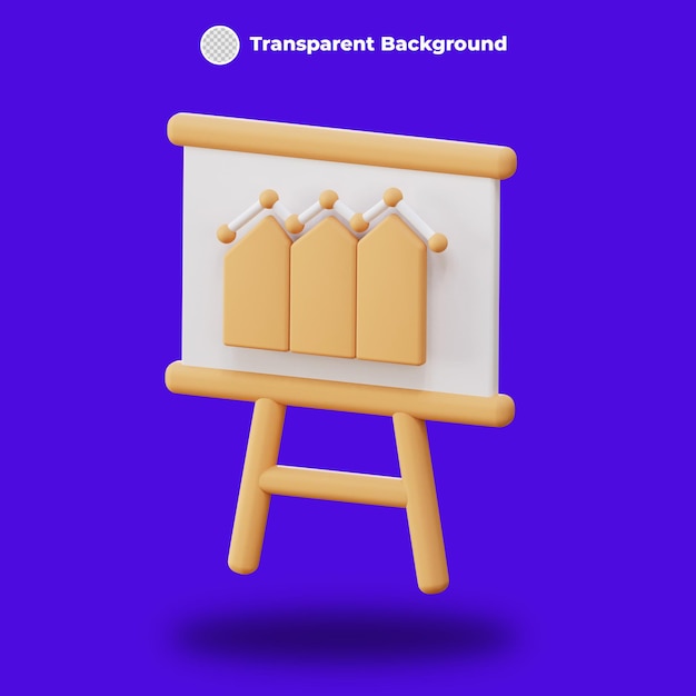 3D-Rendering-Liniendiagramm-Präsentation auf Whiteboard