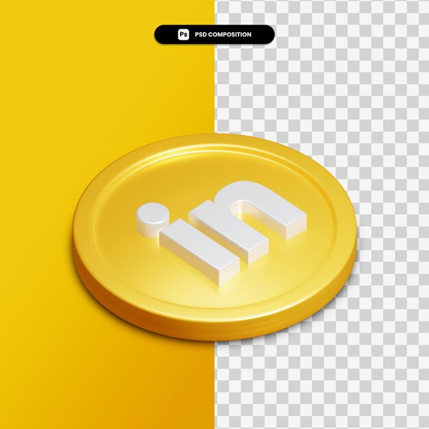 3D-Rendering Linkedin-Symbol auf goldenem Kreis isoliert