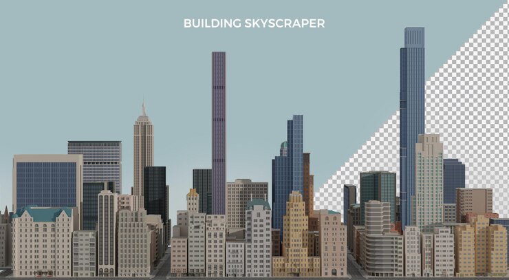 PSD 3d-rendering low-poly-gebäude wolkenkratzer stadtbild nyc