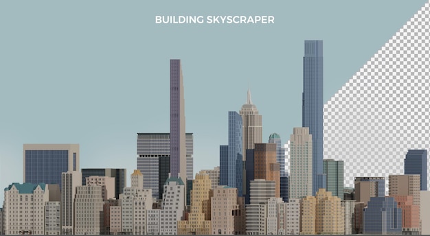 PSD 3d-rendering low-poly-gebäude wolkenkratzer stadtbild nyc