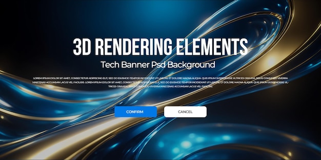 3D-Rendering Luxus-Metall-Flow Hintergrund-Banner-Element psd