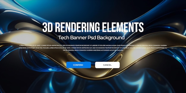 3D-Rendering Luxus-Metall-Flow Hintergrund-Banner-Element psd