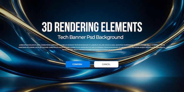 3D-Rendering Luxus-Metall-Flow Hintergrund-Banner-Element psd