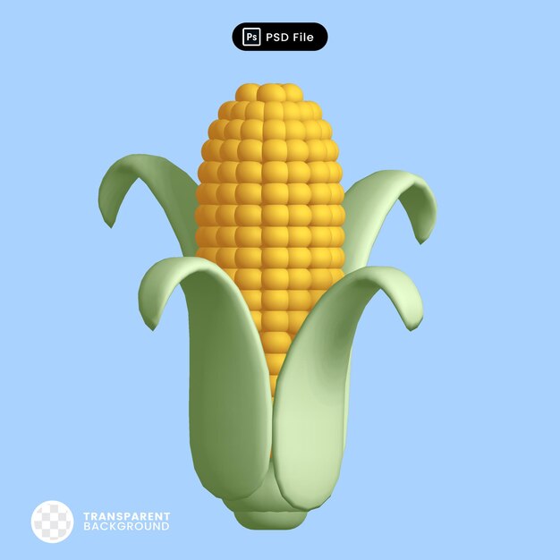 PSD 3d rendering maíz vegetal fresco