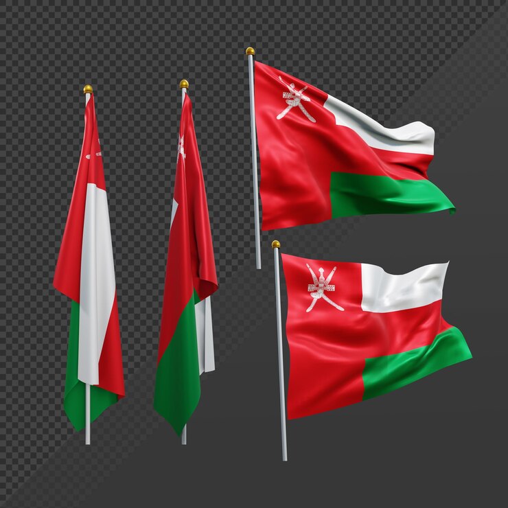 PSD 3d rendering middle east oman flag fluttering and no fluttering