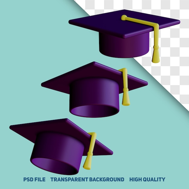 3d-rendering minimalistischer graduierungshut seitenansicht premium-psd-symbol