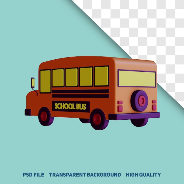 3D-Rendering minimalistischer Schulbus-Transport zurück linke Seitenansicht Premium-PSD-Symbol