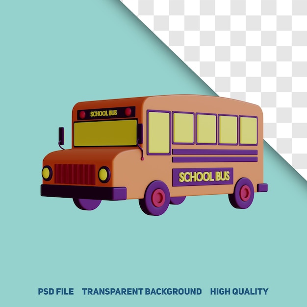 PSD 3d-rendering minimalistischer schulbustransport vorne links premium-psd-symbol