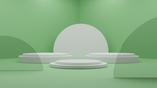 3D-Rendering minimalistisches weißes Podium auf grünem Hintergrund