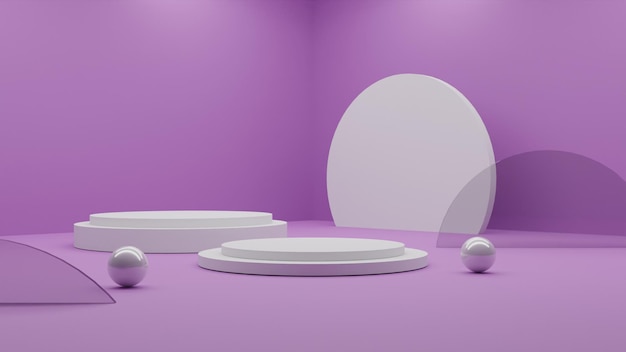 3D-Rendering minimalistisches weißes Podium auf violettem Hintergrund