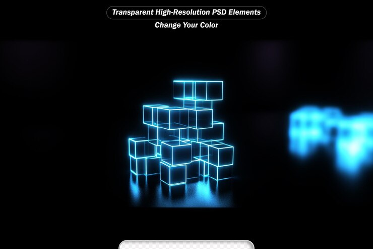 PSD 3d-rendering mit blauem licht aus einer quadratischen schachtel