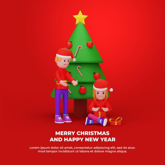 3D-Rendering mit frohes Weihnachten und Neujahrskonzept