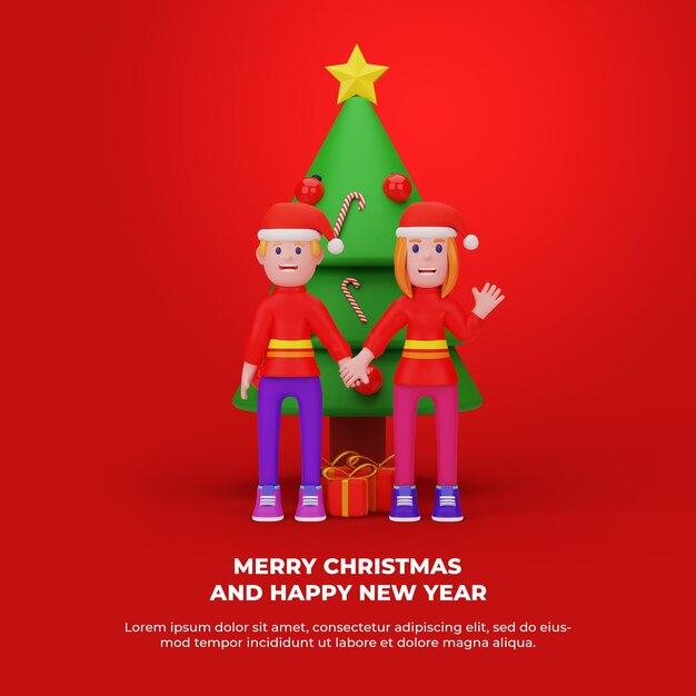 3D-Rendering mit frohes Weihnachten und Neujahrskonzept