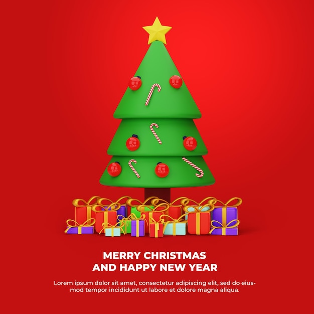 3D-Rendering mit frohes Weihnachten und Neujahrskonzept