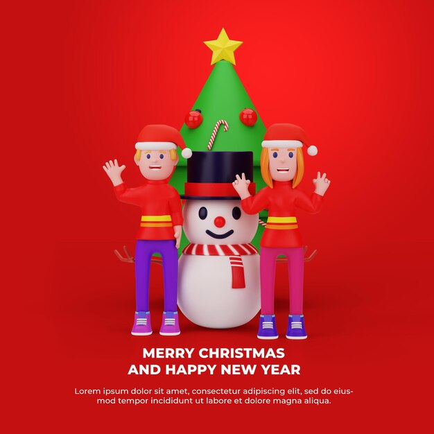 3D-Rendering mit frohes Weihnachten und Neujahrskonzept
