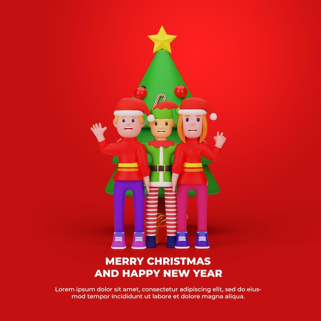 3D-Rendering mit frohes Weihnachten und Neujahrskonzept