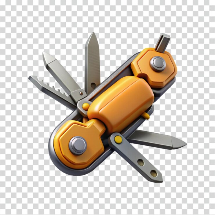 PSD 3d-rendering mit orangefarbenem multitool