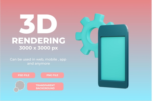 PSD 3d-rendering mobiles wartungsillustrationsobjekt mit transparentem hintergrund