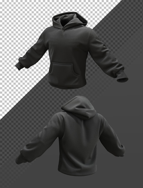 3d-rendering-mockup der perspektivansicht der schwarzen männer-hoodie-jacke