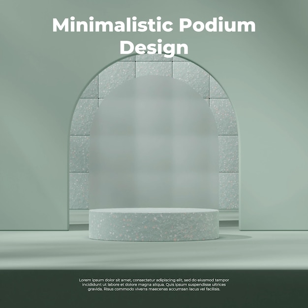 3D-Rendering-Mockup-Vorlage leere Szene grünes Terrazzo-Textur-Podium im Quadrat mit Glas