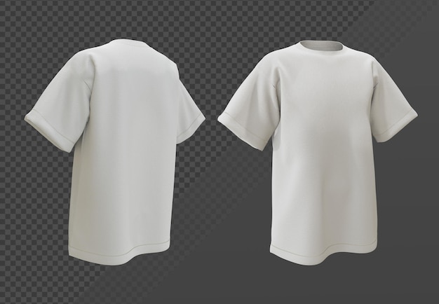 3D-Rendering-Modell der perspektivischen Ansicht des weißen Kurzarm-T-Shirts