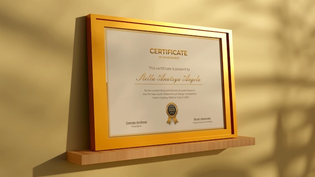 3D-Rendering Modernes Zertifikat realistisches Mockup-Design gold