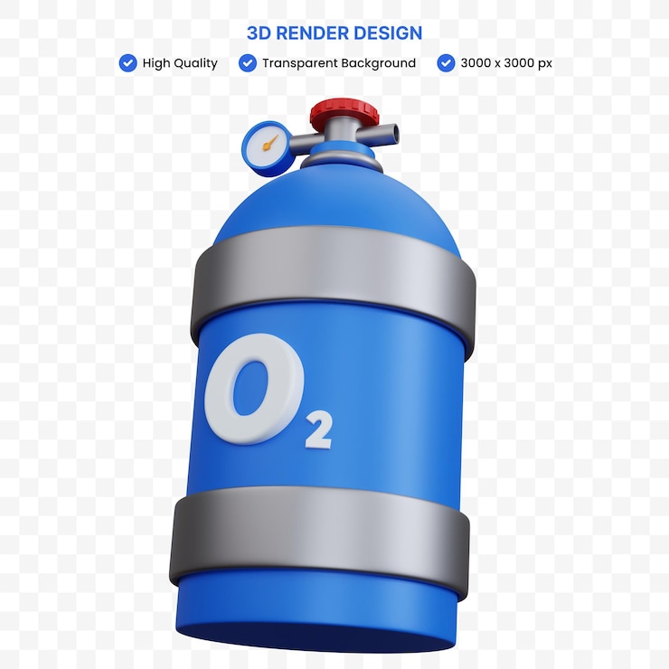 PSD 3d rendering modré kyslíkové láhve izolovaně