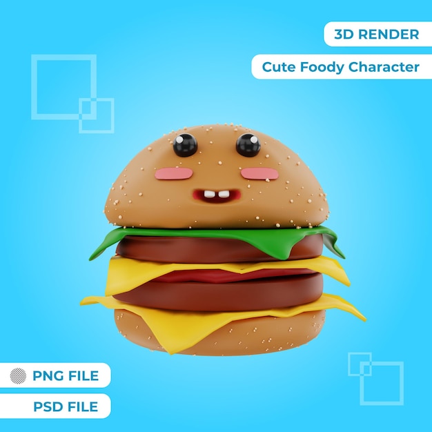 PSD 3d-rendering niedliches burger-charakter-illustrationsobjekt premium-psd