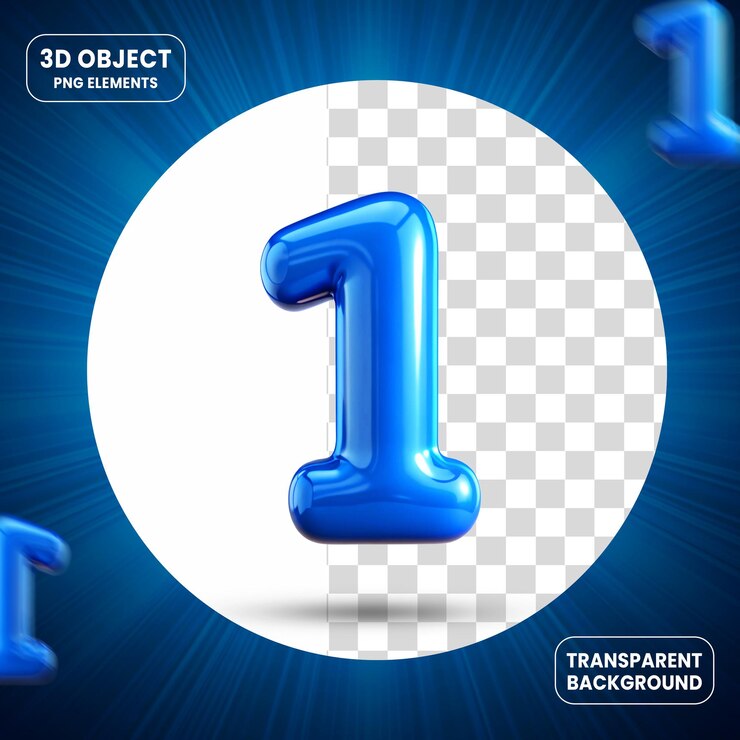 PSD 3d rendering number 1 icon isolated on transparent background