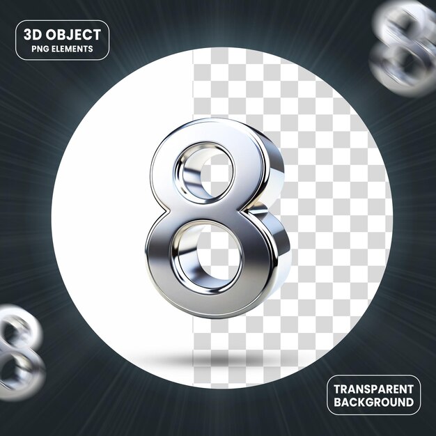 3d rendering number 8 icon isolated on transparent background