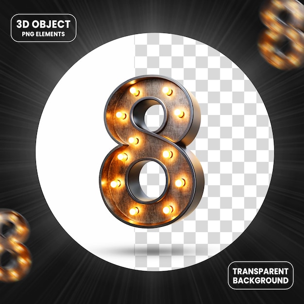 3d rendering number 8 icon isolated on transparent background