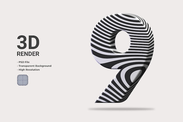 3d rendering number 9 isolated