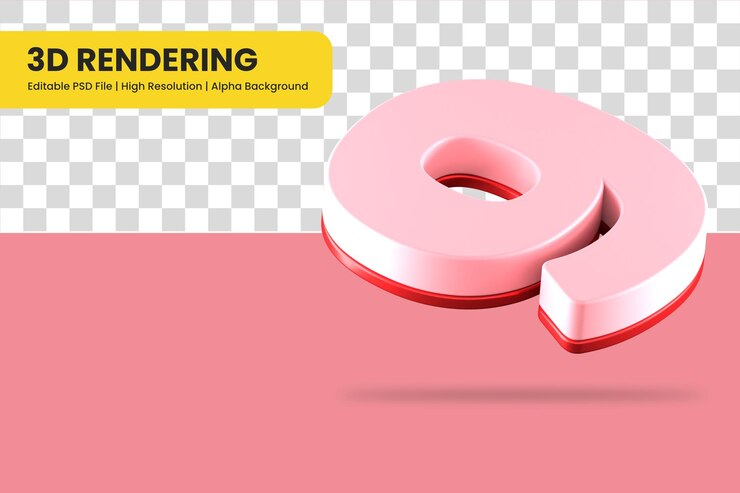 PSD 3d rendering number 9 isolated