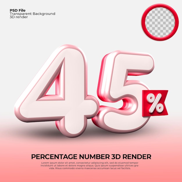 3D rendering numero 45 percentuale per la vendita sconto sull'avanzamento del rapporto sull'avanzamento del lavoro del negozio online