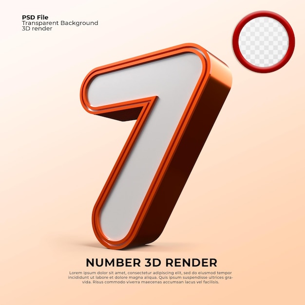 3d Rendering numero 7 di colore arancione