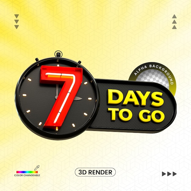 3d Rendering Número de 7 días de cuenta atrás del temporizador 3d número con reloj 3d para la composición psd