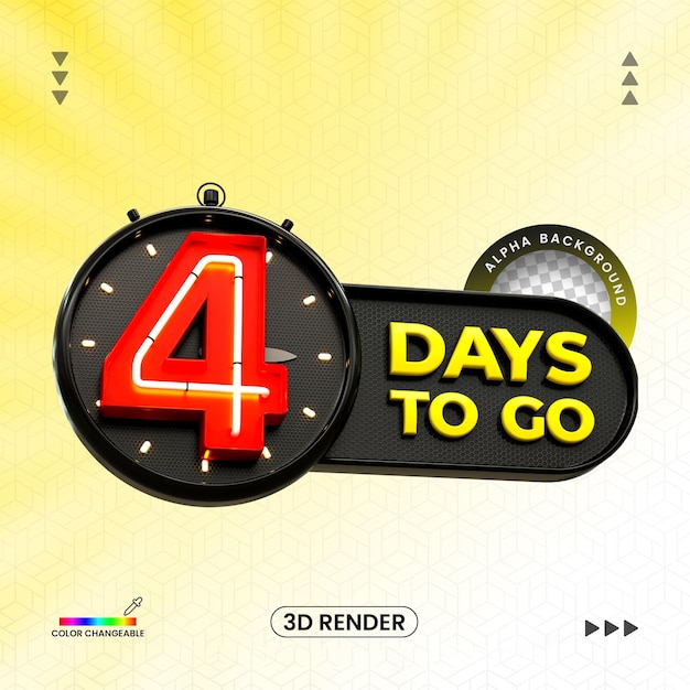 3d Rendering Numero di 4 giorni rimasti timer di conto alla rovescia Numero 3d con orologio 3d per composizione psd