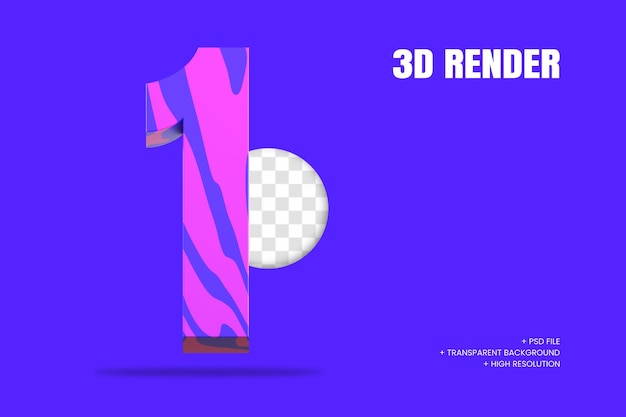 PSD 3d-rendering nummer 1 isoliert