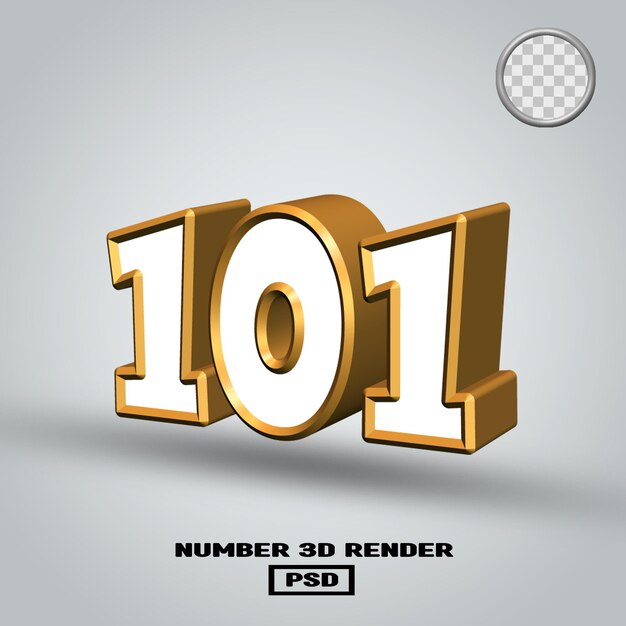 3D-Rendering Nummer 101 in gold-weißer Farbe