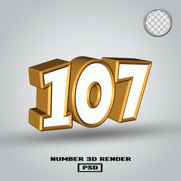 3D-Rendering Nummer 107 in gold-weißer Farbe