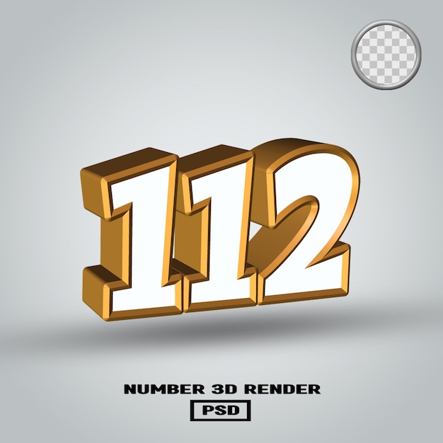 3D-Rendering Nummer 112 in gold-weißer Farbe