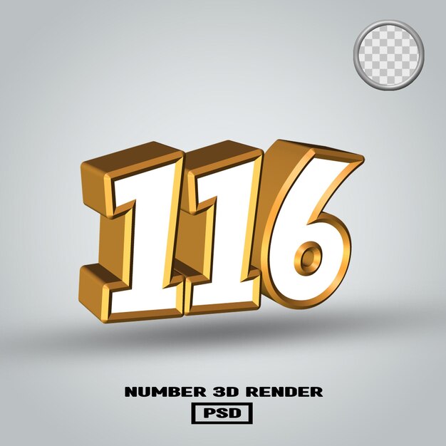 3D-Rendering Nummer 116 in gold-weißer Farbe
