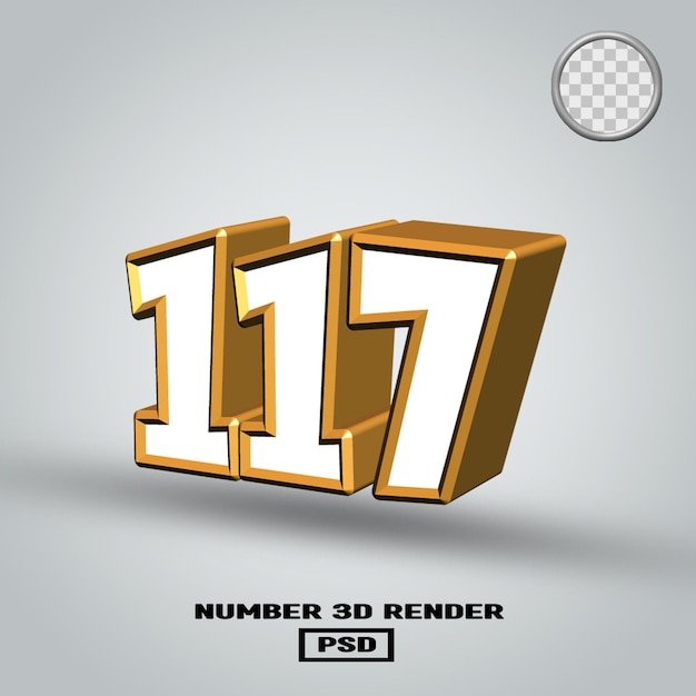3D-Rendering Nummer 117 in gold-weißer Farbe