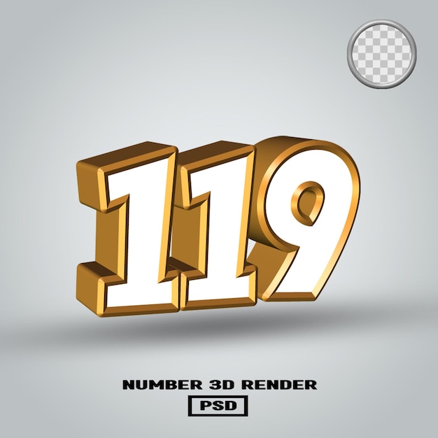 3D-Rendering Nummer 119 in gold-weißer Farbe