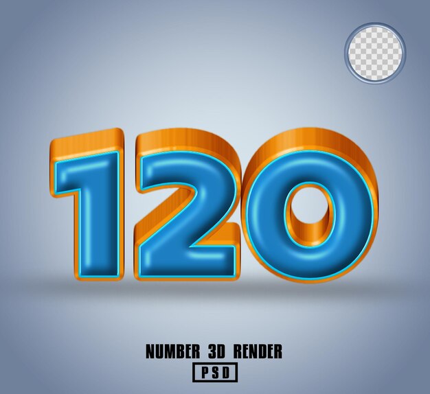 3D-Rendering Nummer 120 blau und Linie orange glänzend